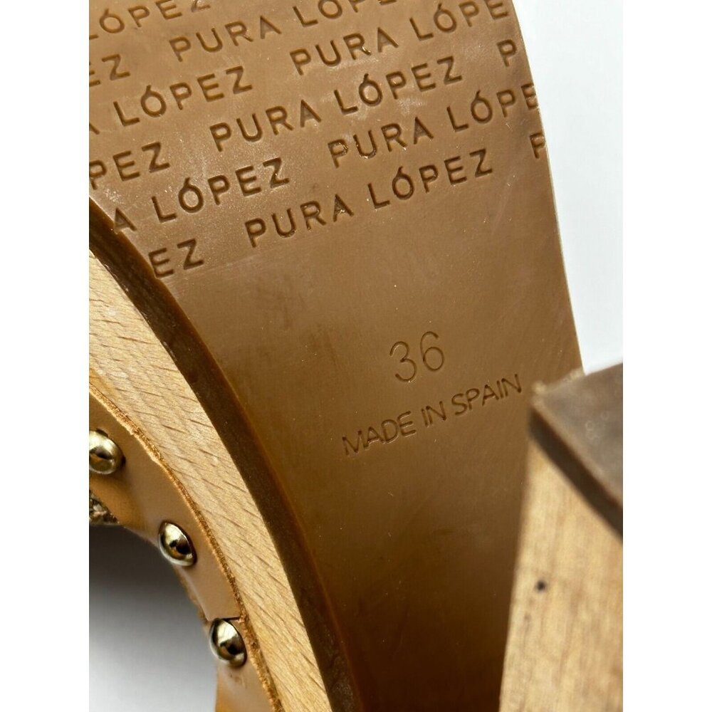 Pura Lopez Size 36 Studded Heeled Sandals Pumps Platform Wooden Chunky Heel Shoe - Picture 8 of 8
